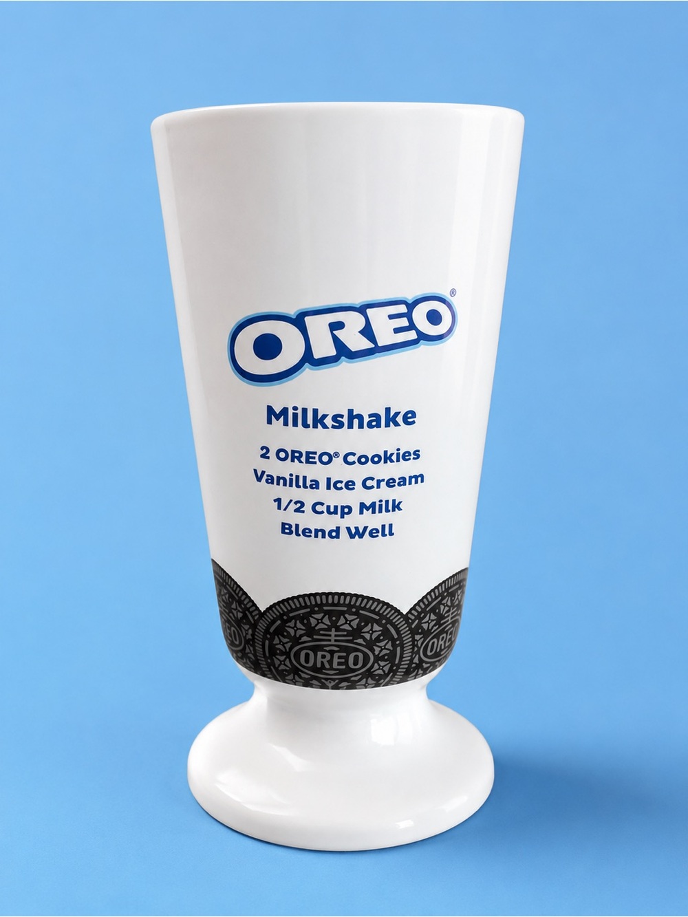 OREO White Ceramic Recipe Sunday Collectible Milkshake Glass with Blue Logo 💙💙💙
